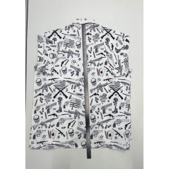 Funny Guy Mugs Gun Skull Print Shirt XXL White Graphic Button Up Men's Top - Picture 10 of 12